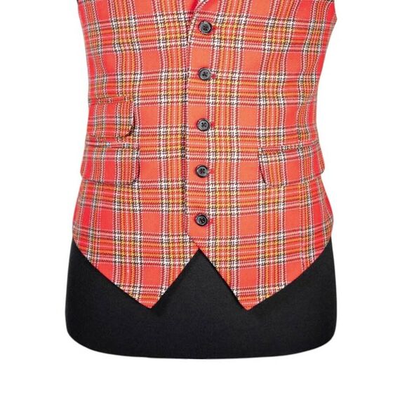 Mens Waistcoat Suit Vest 40R Pink Green Blue Plaid Wool Formal Wedding Party - Picture 5 of 9